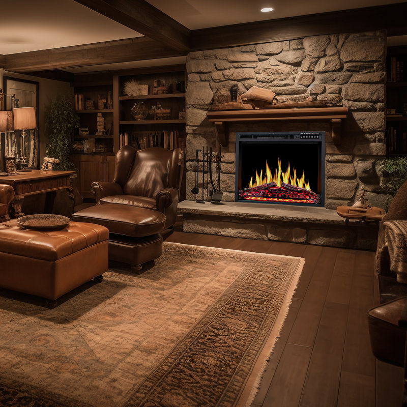 Buerkle Symple Stuff Black Fireplace Insert, 26.02" H x 34" W x 6.5" D