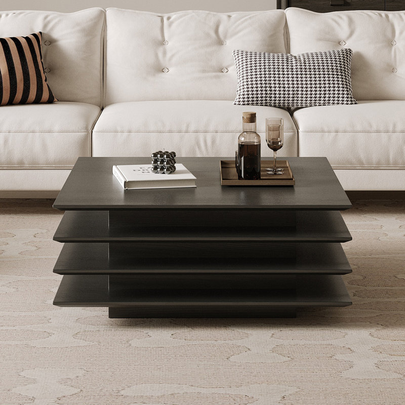 Square Wood Multi-layer Combination Coffee Table, Black
