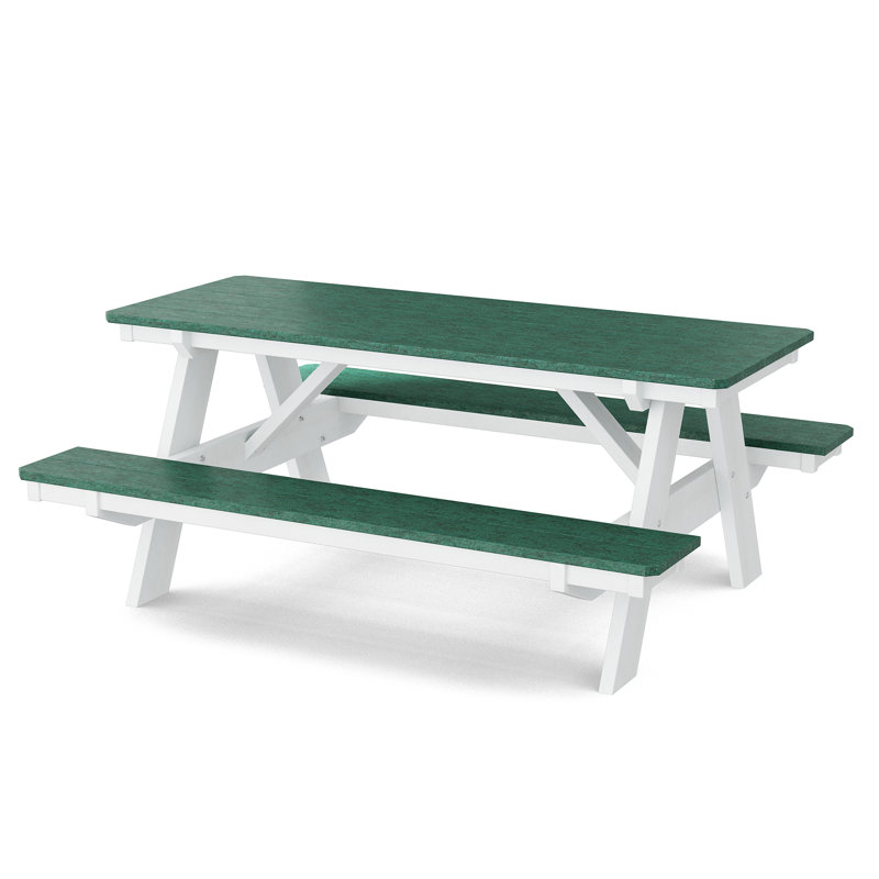 Heritage Picnic Table with Attached Benches, Turf Green/White