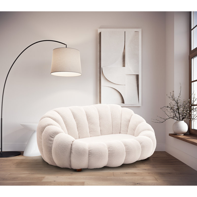 Mirielle Evins 2 Seater Teddy Boucle Loveseat, White