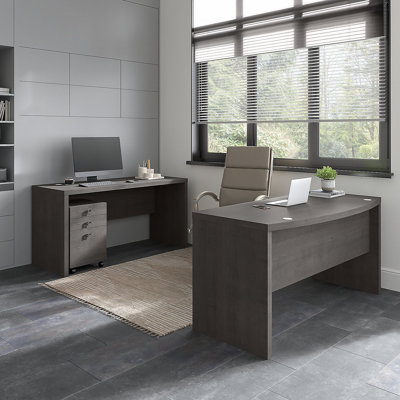 Echo Bow Front Desk, Credenza and Filing Cabinet Set