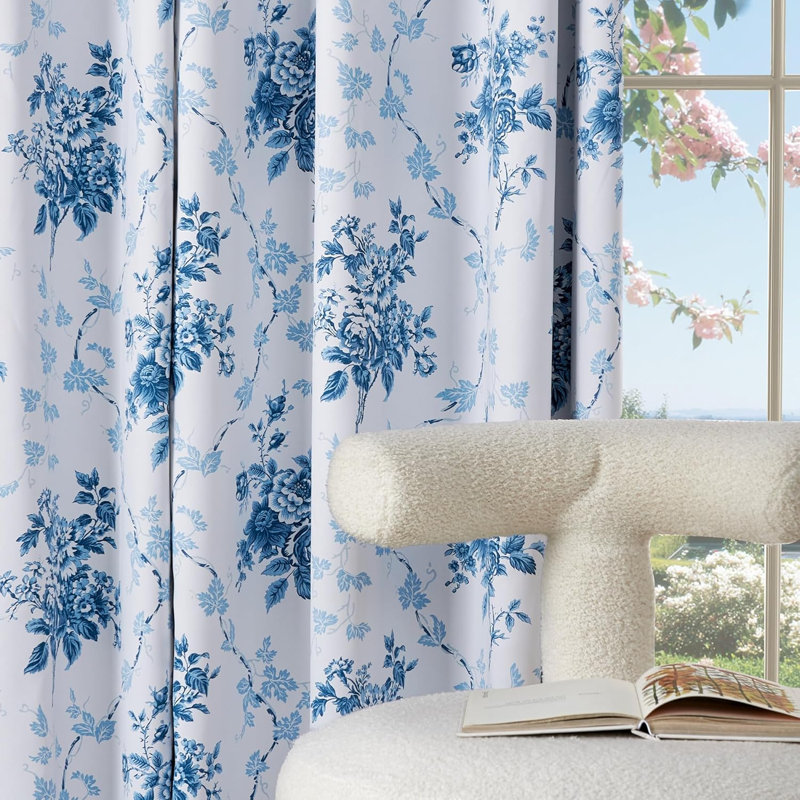 100% Blackout Curtains, Grommet Pattern Gold Foil Printed Window Treatments Room Darkening Drapes for Bedroom, 2 Panels