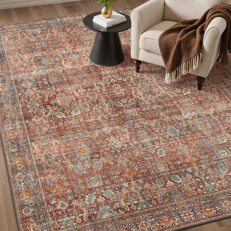 Tapis rouge brique Abastos Performance Performance, Rectangle 5 pi x 7 pi, Rouge / brique