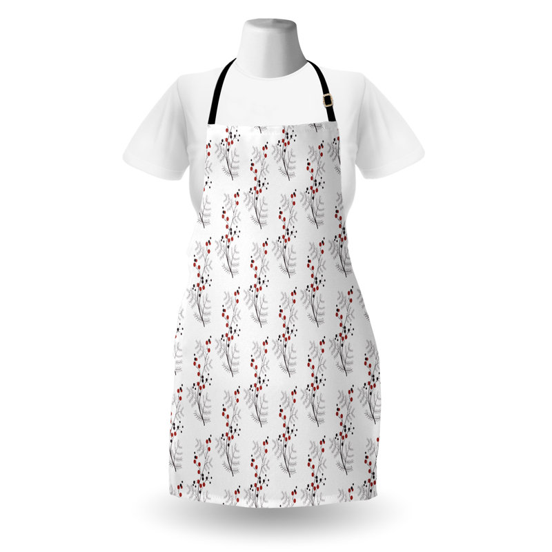 Tablier de fleurs East Urban Home unisexe, branches courbées en pointillé, taille adulte, rouge noir blanc