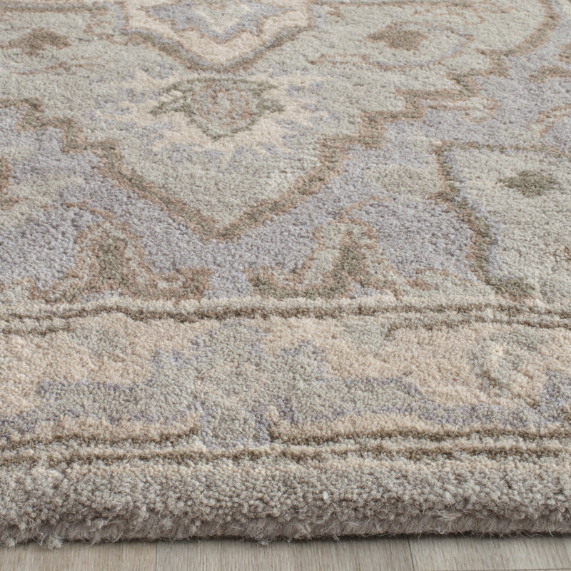 Tapis beige / gris en laine touffeté à la main Anotida, Rond 6 pi