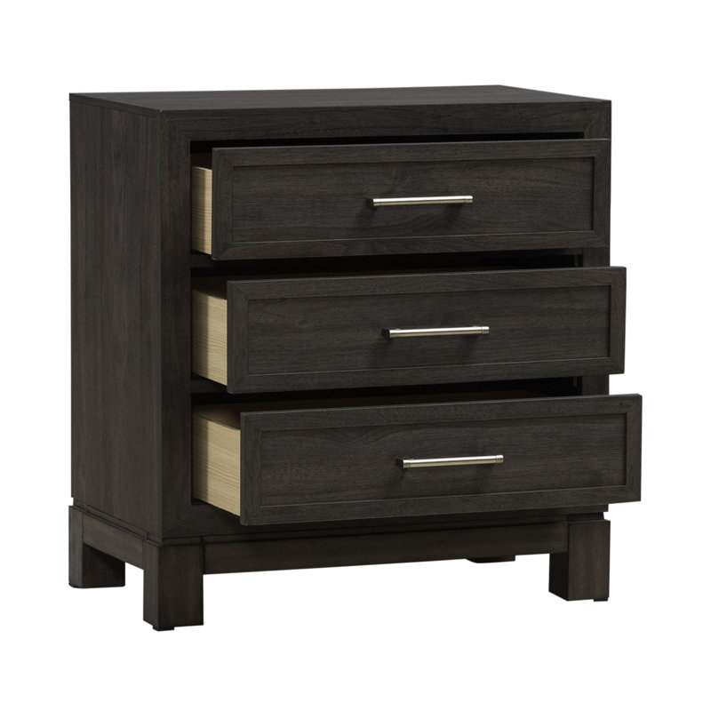 Keniston Rubberwood 3-Drawer Nightstand