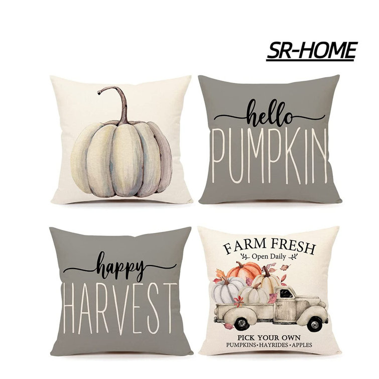 Fall Throw Pillow Covers Thanksgiving Pumpkin Farmhouse Decorative Autumn  Square Pillowcase Linen Cushion Case for Home Decor Set of 4 18x18 Inches