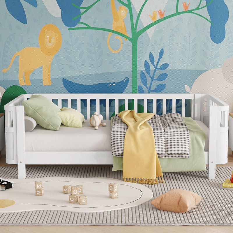Twin Platform Bed, Wood For Kids, Wood Low Profile Bed With Rails , Twin