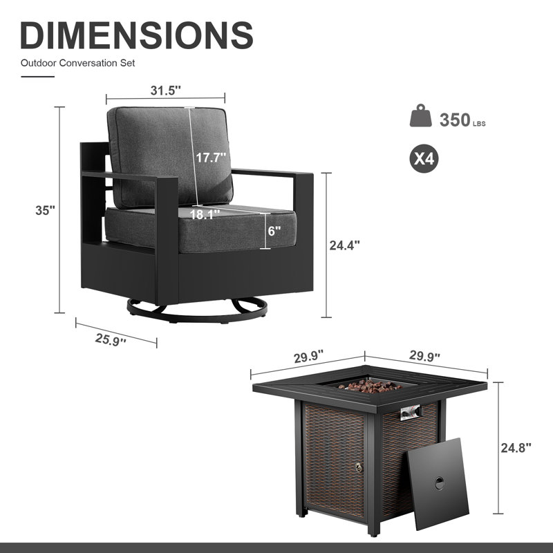 4 - Person Patio Conversation Set with Cushions, Dark Grey