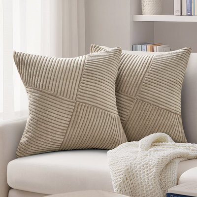 Corduroy Throw Pillow Covers,Soft Corduroy Couch Decorative Pillow Covers Windmill Textured Striped Cushion Cover,Set of 2