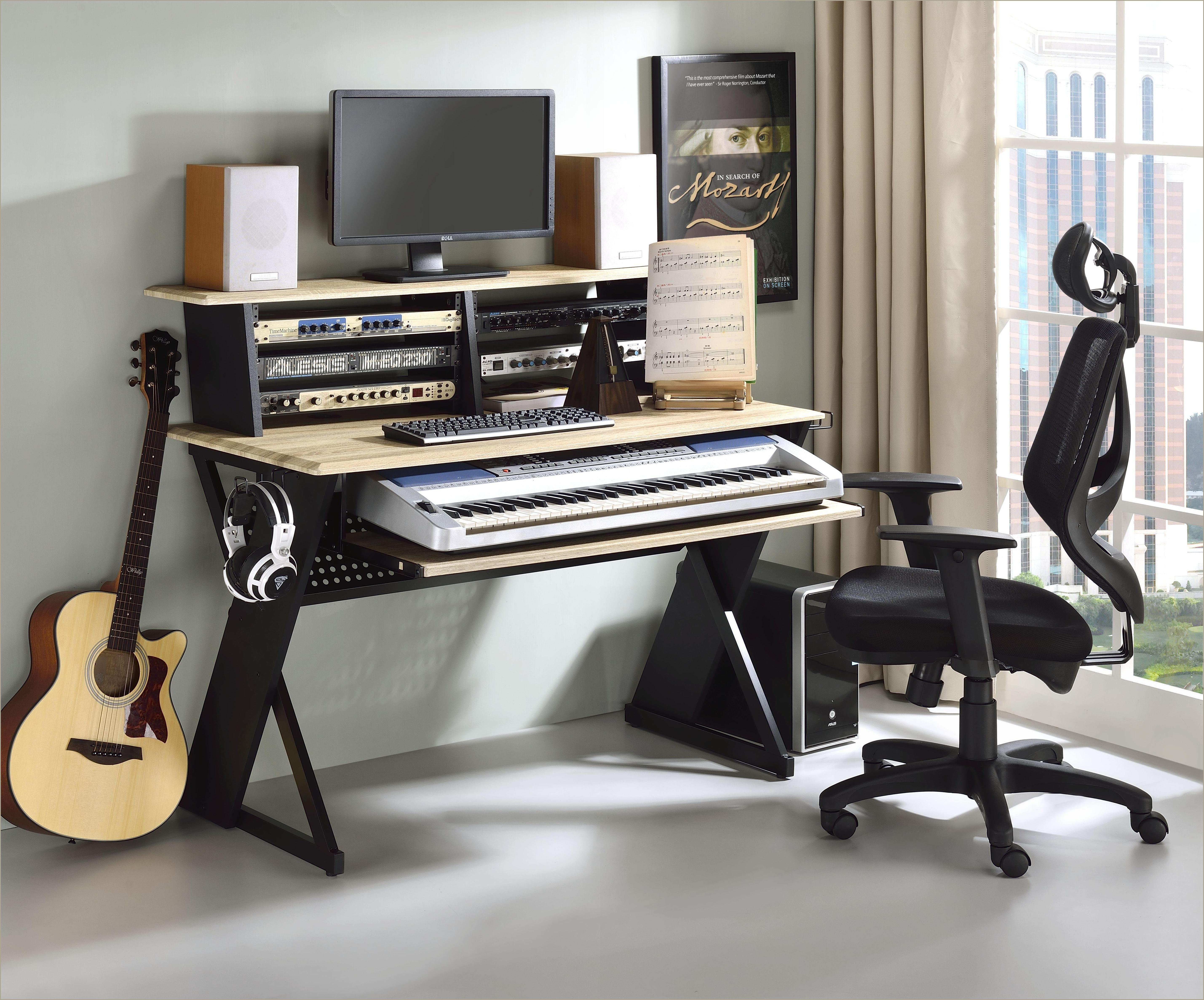 Inbox Zero Desks: Modern Natural Oak Music Recording Studio Desk with ...