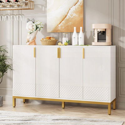 Buffet 59,74 "de luxe blanc et or avec rangement et portes géométriques