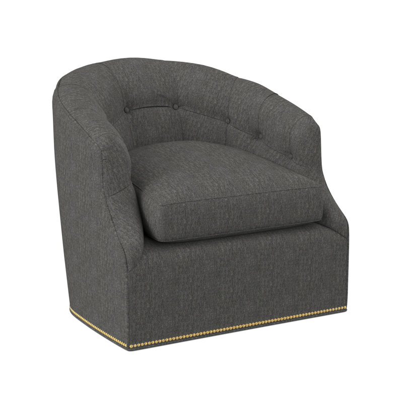 Calvert Swivel Barrel Chair, Polished Brass Small, Venice Ivory 100% Polyester