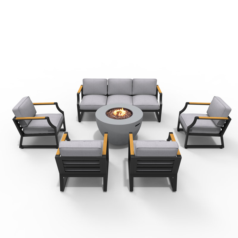 7 - Person Patio Conversation Set with Cushions, Black