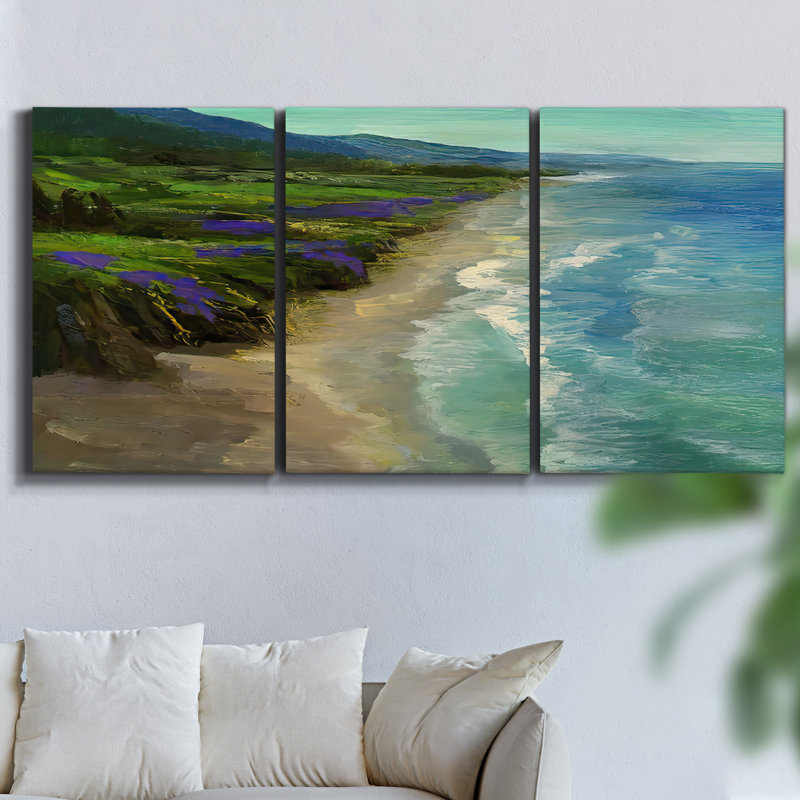«Early Morning II» sur toile, ensemble de 3 pièces, H 48 po x l 96 po x P 2 po