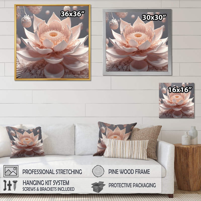 «Light Pink Tender Blossoming», impression sur toile, Cadre flottant blanc, H 24 po x l 24 po x P 1 po