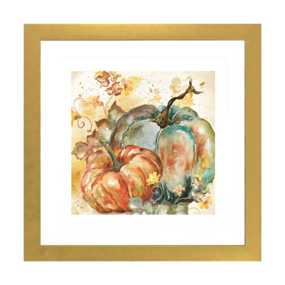" Watercolor Harvest Teal and Orange Pumpkins II " Painting