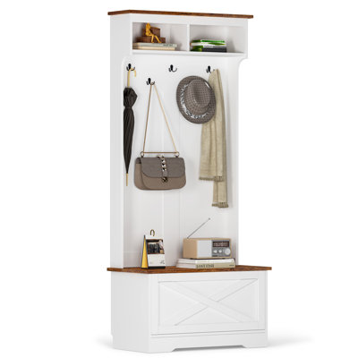 Minimalist Vintage White Garment Rack With Shelves, Freestanding Clothing Storage Organizer For Bedroom, Entryway by Ebern Designs