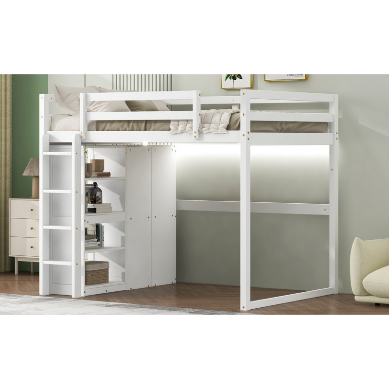 Lit mezzanine en bois avec garde-robe encastré et garde-robe à DEL Nuance