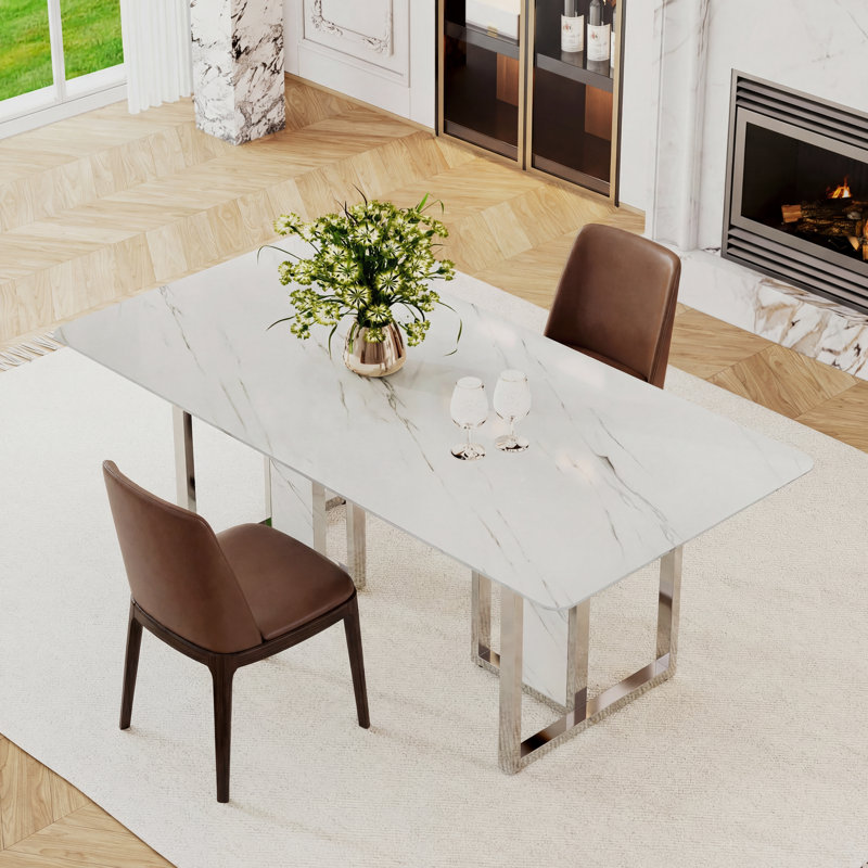 78.77" White MDF Rectangular Dining Table for Dining Office and Gaming Quick and Easy Assembly