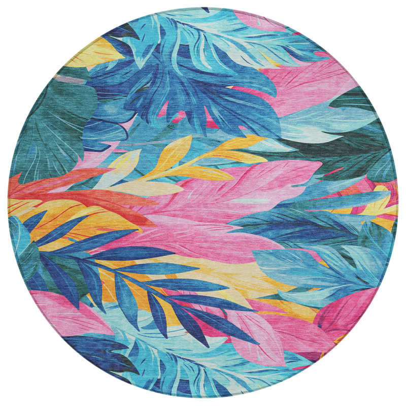 Machine Washable Indoor/Outdoor Claudian ACN1497 Sky Rug, Round 8'