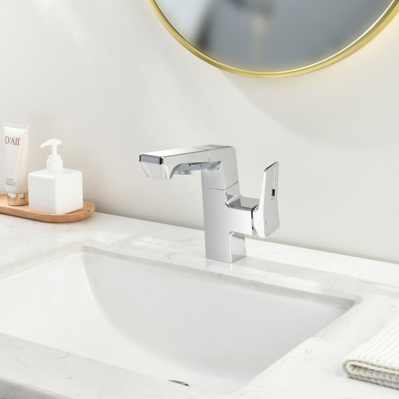 Robinet de salle de bain intelligent à DEL chromé - affichage numérique de la température, douchette rétractable pour évier de véhicule récréatif et maison