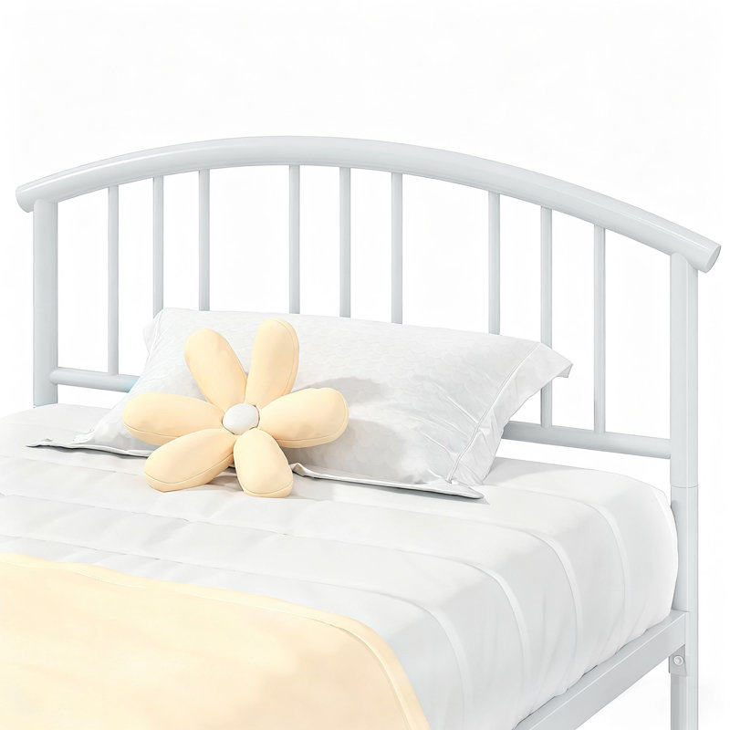 Structure de lit simple avec lit plateforme et tête de lit en métal, sommier sans sommier, Simple, Blanc