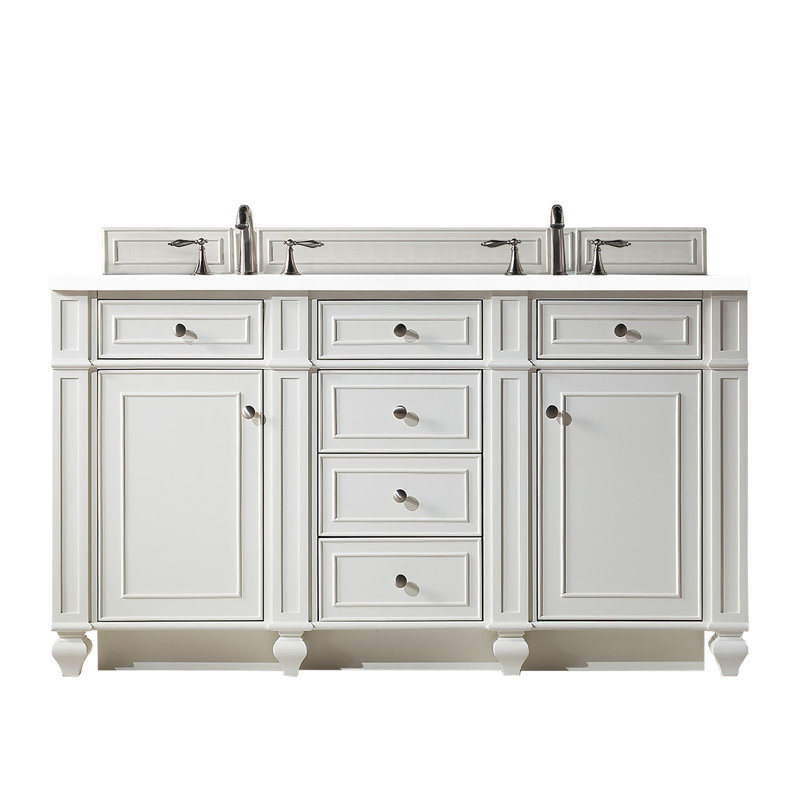 Bristol 60'' W Double Vanity, Bright White, White Zeus, 8" Widespread