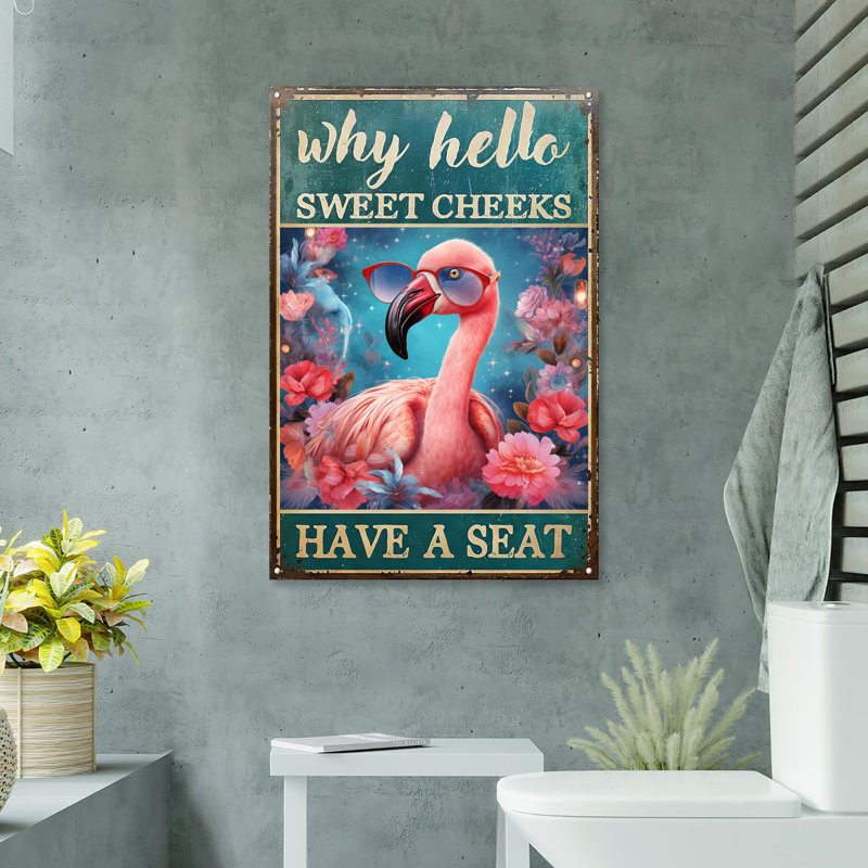 Flamingo Why Hello Sweet Cheeks 2 - 1 Piece Rectan " Flamingo Why Hello Sweet Cheeks 2 - 1 Piece Rectangle Graphic Art Print On Wrapped Canvas "