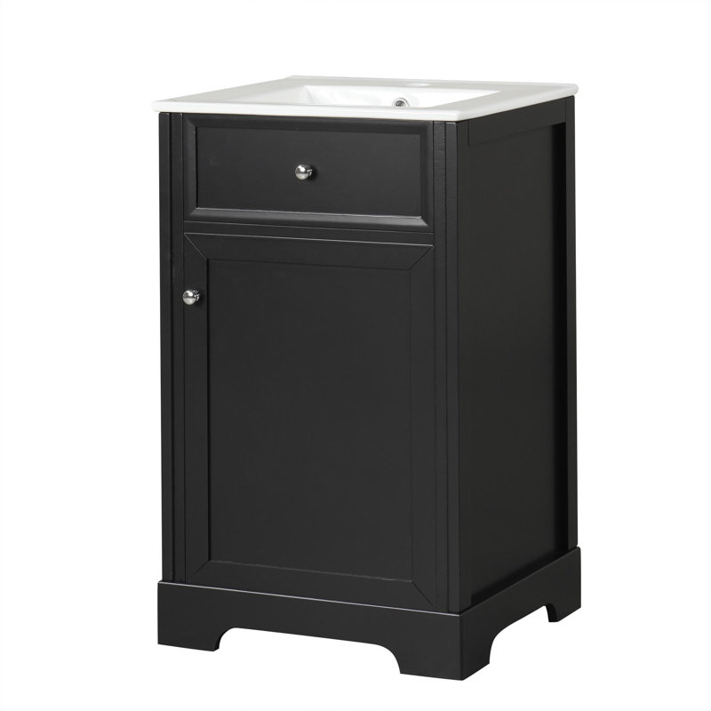Meuble-lavabo de 20 po avec lavabo, armoire de porte et tablettes réglables, Noir