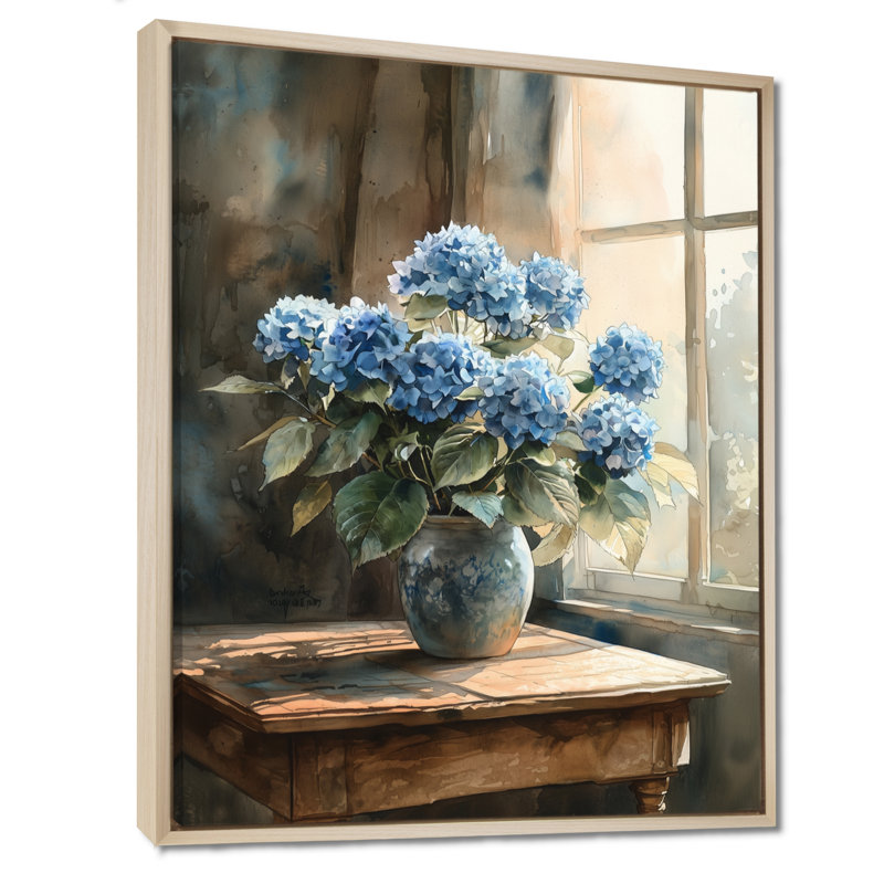 Hortensias dans une nature morte scène I - hydrangées, art mural, H 32 po x l 24 po, Impression encadrée sans passe-partout