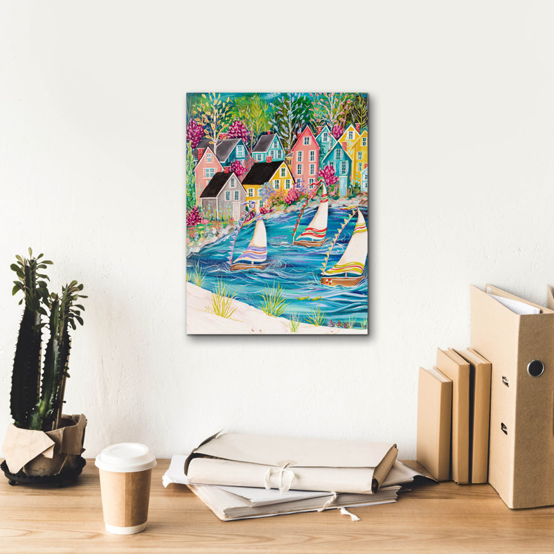 «Coastal Village» par Estelle Grengs, H 16 po x l 12 po x P 0,75 po