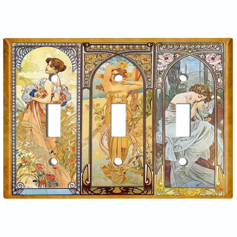Beautiful Art Nouveau Angel Girl 3-Gang Toggle Light Switch Wall Plate