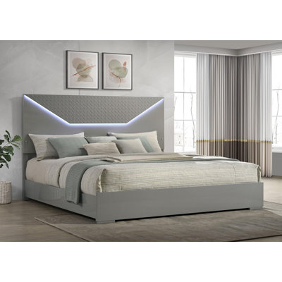Panel Bed LED Headboard Grey High Gloss