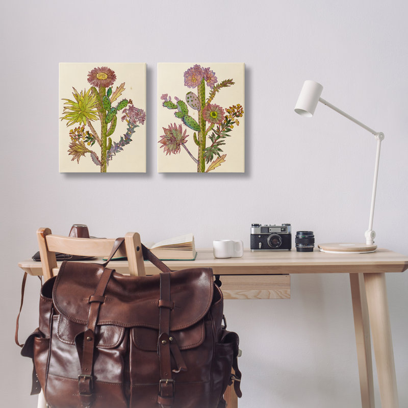 Ensemble d'art mural sur toile 2 pièces Neon Blooms Cacti, design par Melissa Wang, H 16 po x l 40 po