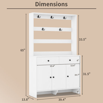 Modern Hall Tree With Shoe Storage And Coat Rack For Entryway, Entryway Organizer With 8 Shoe Cubbies & 8 Coat Hooks