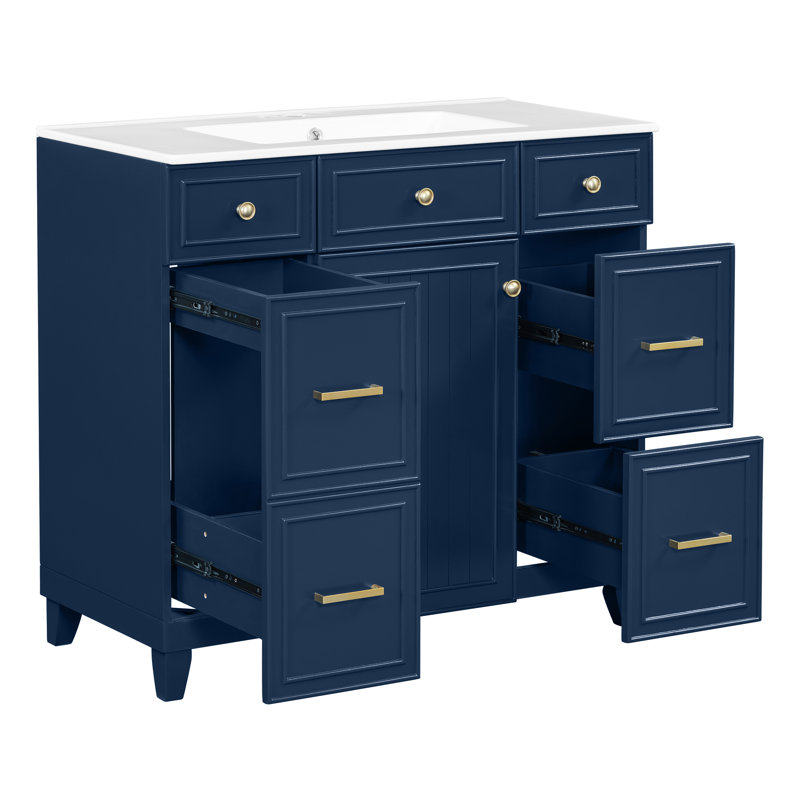 Meuble-lavabo 36 po avec lavabo en céramique, Bleu