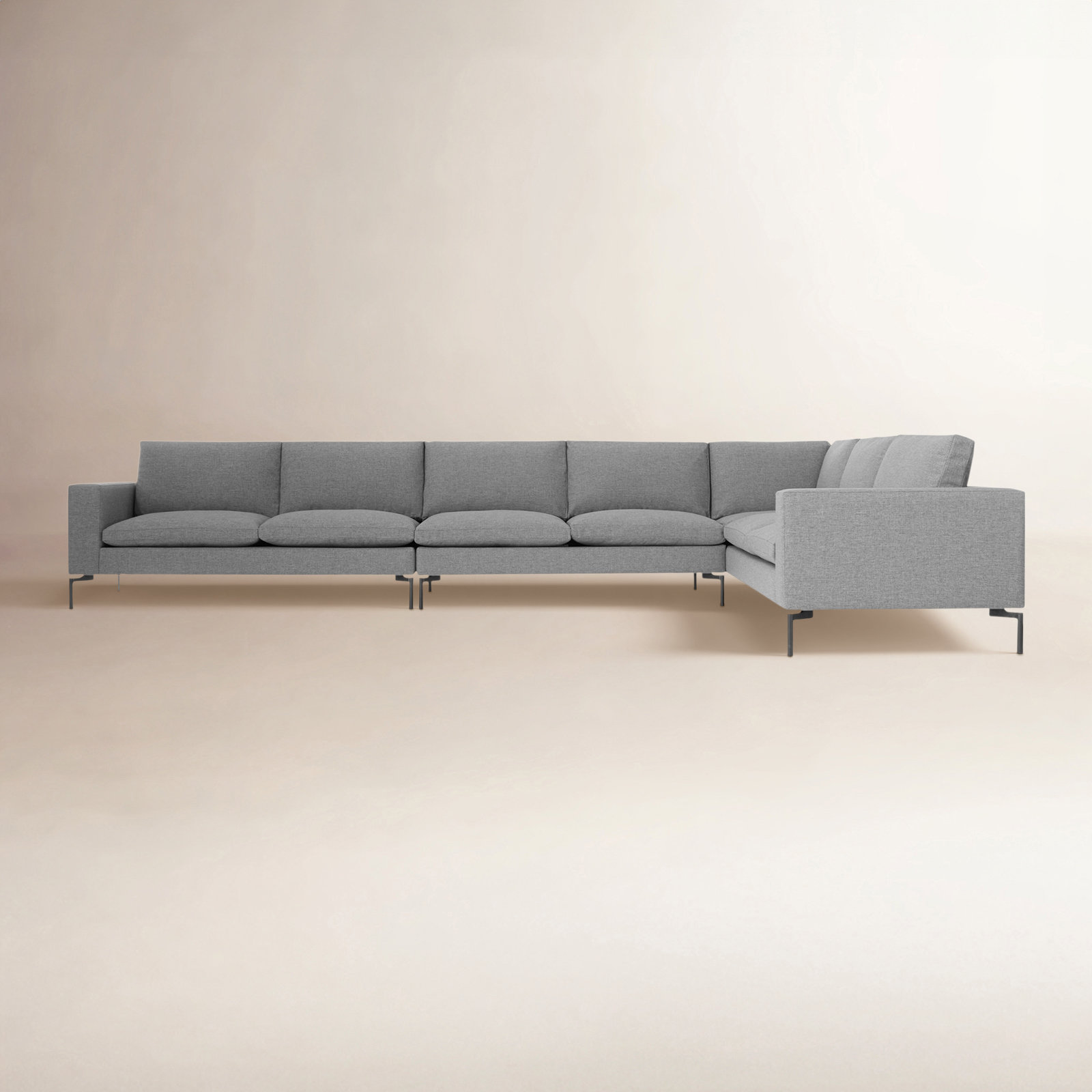 New Standard Upholstered L-Sectional, Right Hand Facing, Spitzer Gray Polyester, Black
