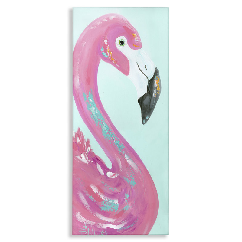 «Odd Flamingo Portrait», art mural sur toile par Estelle Grengs, H 40 po x l 17 po