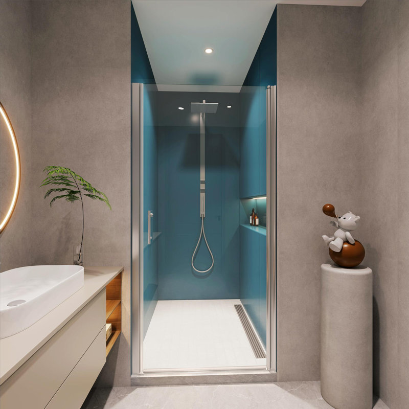 36" W x 72"H Pivot Frameless Swinging Shower Door, Chrome