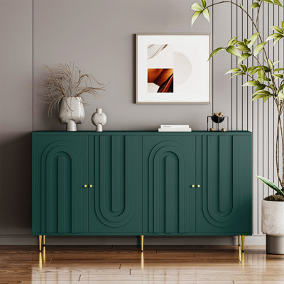 Modern Green Lacquered 4 Door Wooden Cabinet Sideboard Buffet Server Cabinet Storage Cabinet