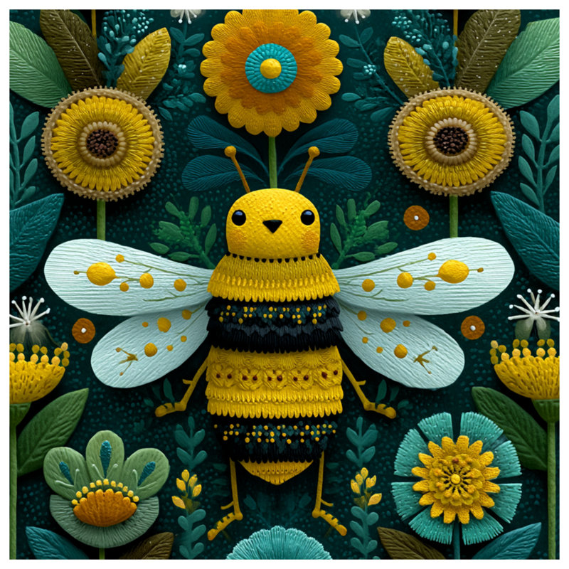 Yellow Bee With Flowers Comforter, Twin Extra Long
