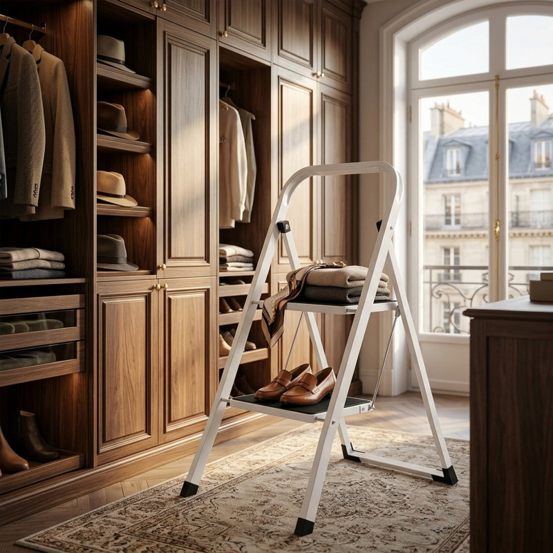 Compact 2-Step Folding Steel Ladder with Non-Slip Safety