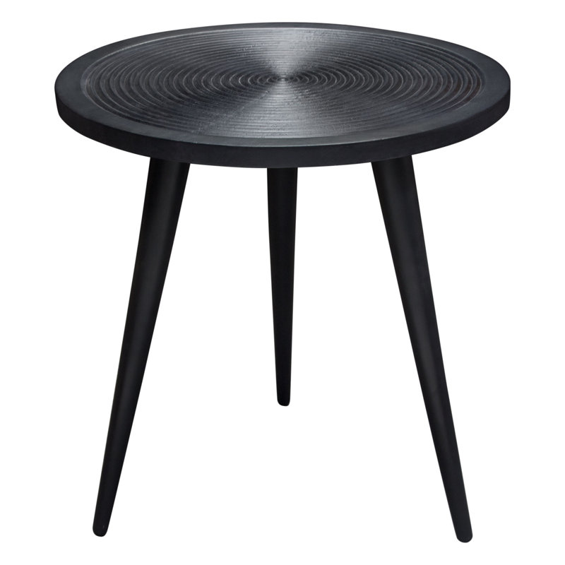 Vortex Round End Table In Solid Mango Wood Top In Black Finish & Iron Legs