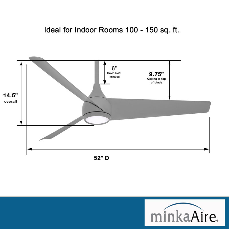 52'' Gray Steel LED Smart Ceiling Fan with Remote Control
