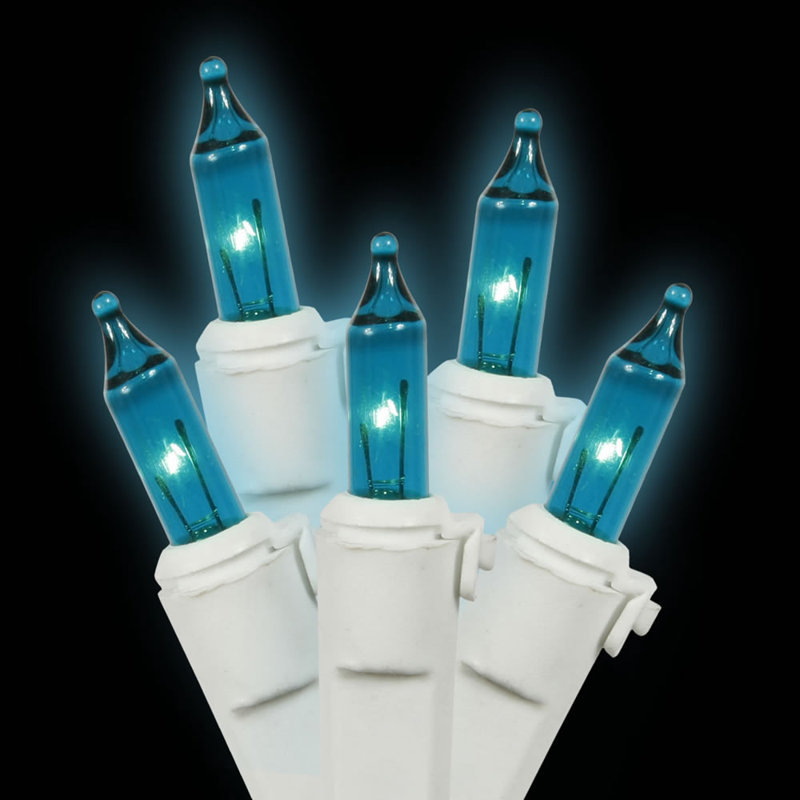 Christmas Mini Light Set - White Wire, Teal, 16 FT