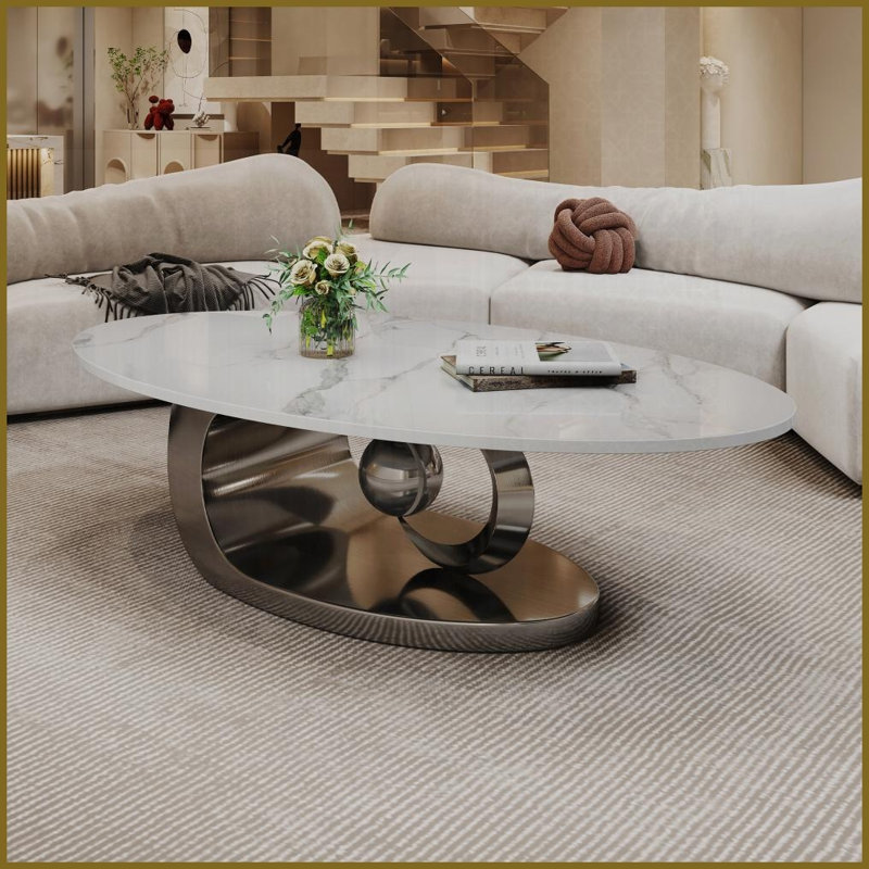 Table basse moderne en faux marbre avec base sculpturale en acier inoxydable - facile à nettoyer et amp; Stable pour le salon