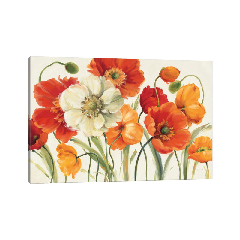 Poppies Melody I' by Lisa Audit - Print on Canvas, Black Framed, 20.32 cm H x 30.48 cm W, White Framed