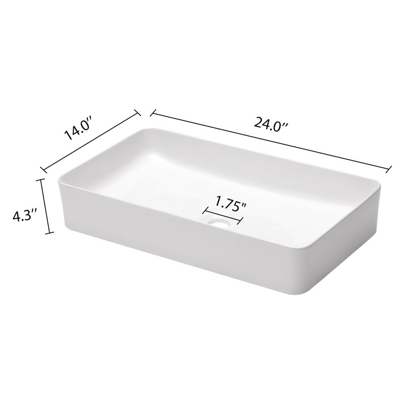LEPUDAY 14'' White Ceramic Rectangular Bathroom Sink