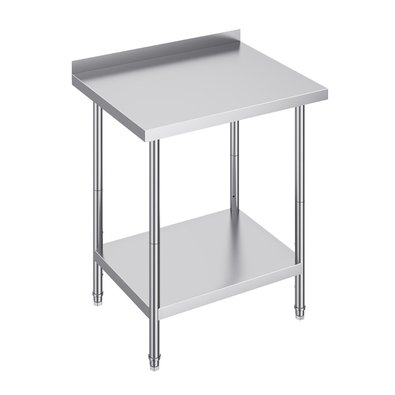 Stainless Steel Work Table with Back Baffle, Adjustable Shelf, 36" H x 30" W x 24" D